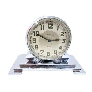 Antique 1930s Waltham Partners Art Deco Desk Clock - 8 Days Wind Up
